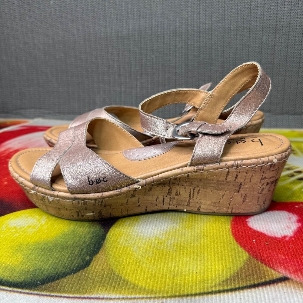 B.O.C. Womens Size 9M Rose Gold Cork Wedge Strappy Sandals